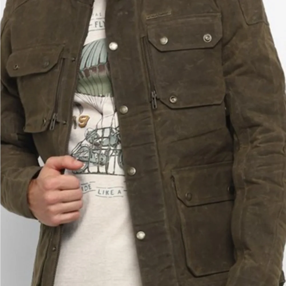 Royal Enfield Panzer Waxed Motorcycle Jacket, Color- Ranger (Brown), Size- XL - Picture 2 of 11